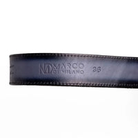 Flat lay of ARKANSAS python skin belt coiled to display genuine python texture and antique buckle.