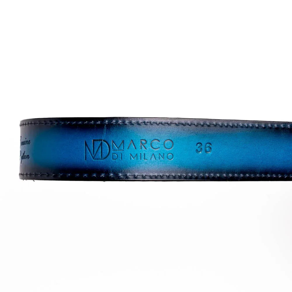 Detailed shot highlighting the natural python scale pattern and rich colors on Arkansas belt