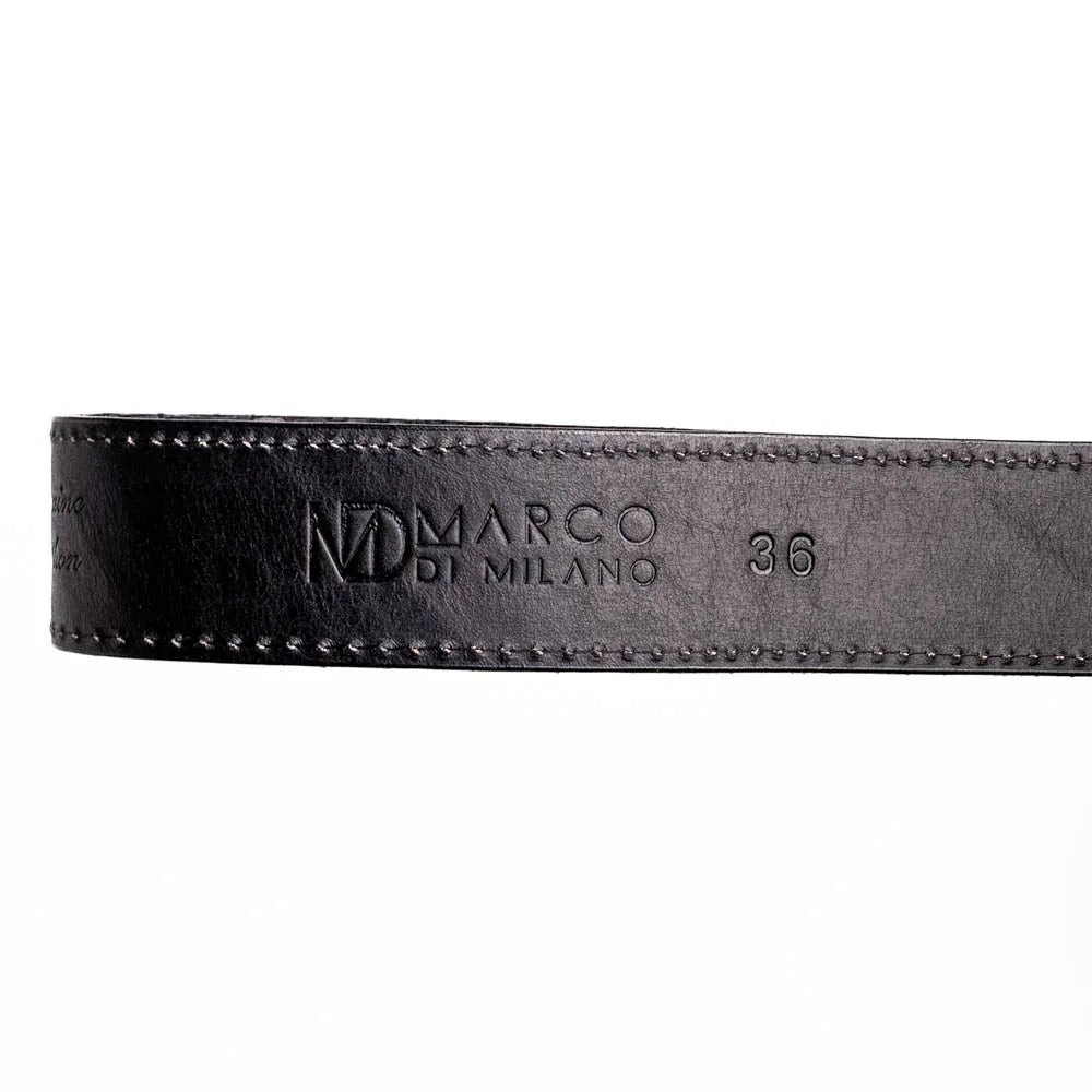 Detailed shot showing texture and pattern of Arkansas black python skin belt with leather lining