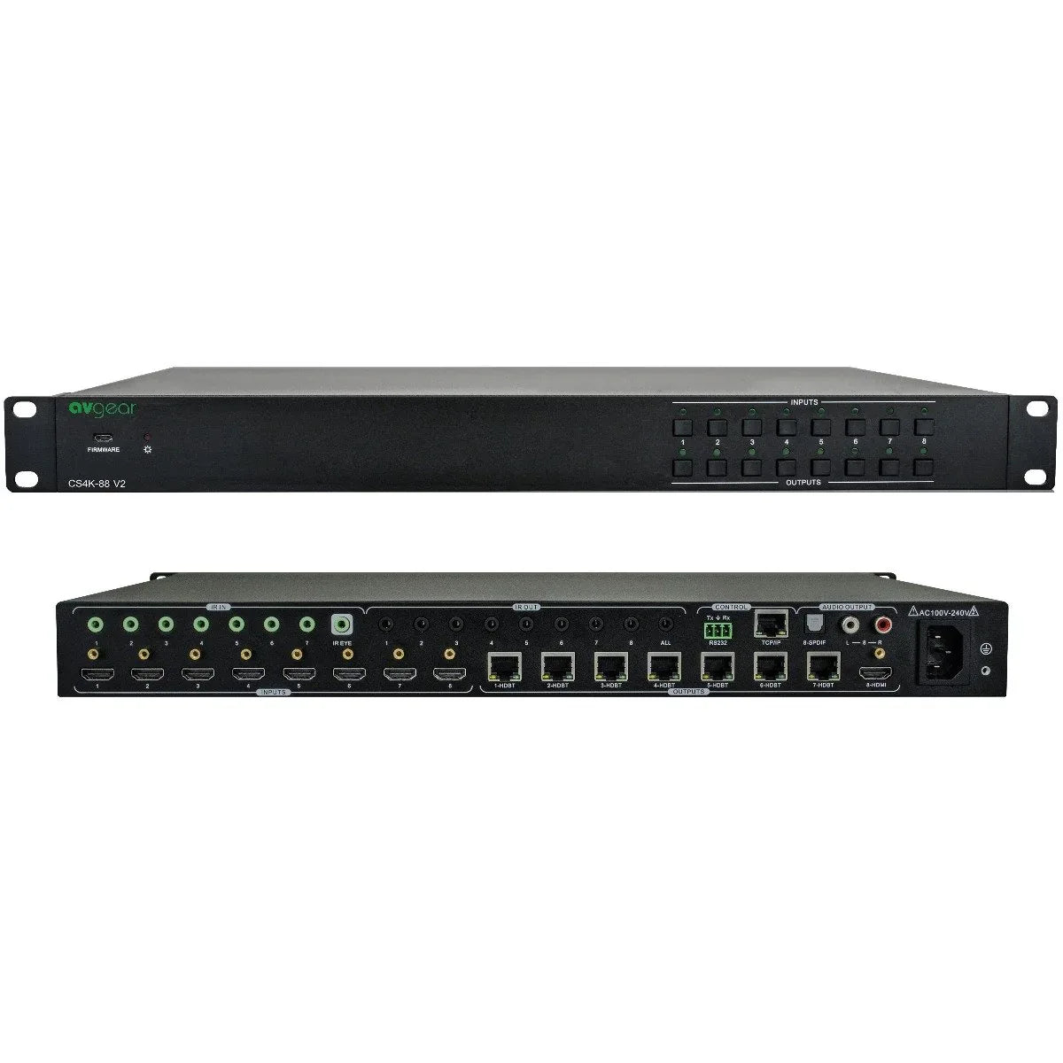 AVGear 8x8 HDMI and HDBaseT Matrix Switch with multiple ports and rack-mount design