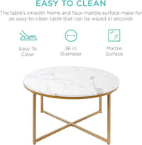 Round Coffee Table With Faux Marble Top Cross Leg Design