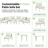 Side view of half moon patio sofa set showing weather-resistant frame and cushions