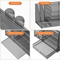 Grey 5 Tier Mesh Desk Organizer With Drawer And File Trays