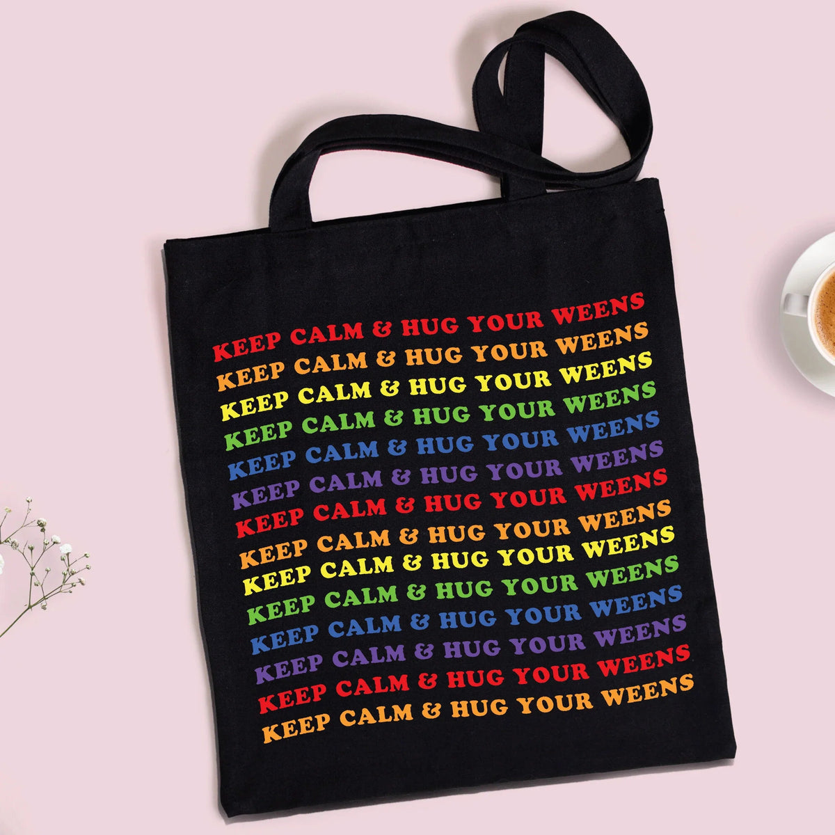 Colorful Keep Calm Wiener Dog Tote bag featuring a cute wiener dog illustration and text.