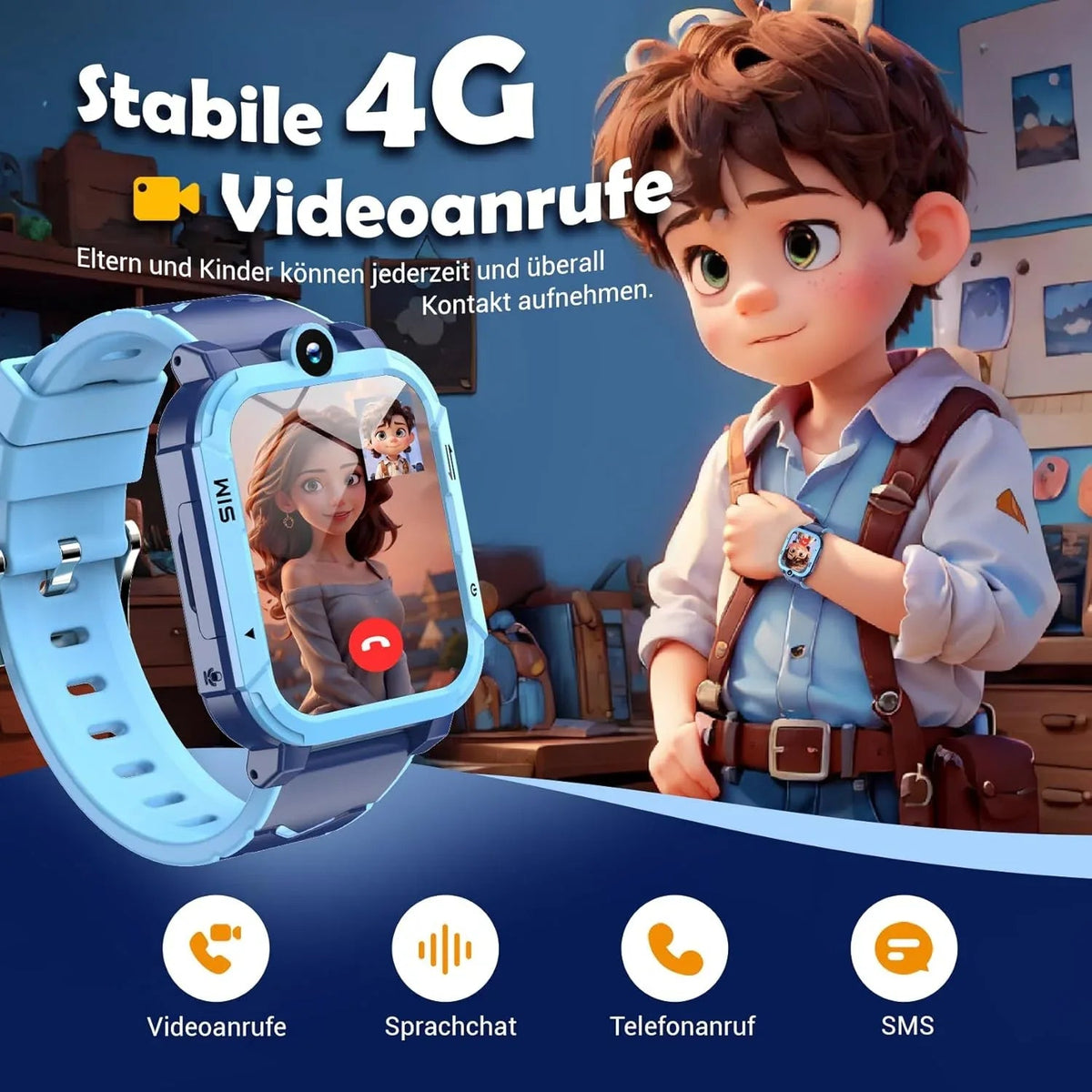 Kids smartwatch photo highlighting magnetic charging port on the back of the watch.