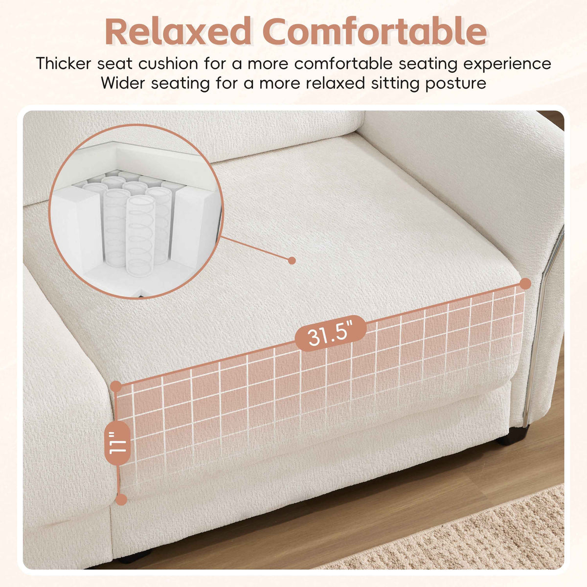 Large white L-shaped sectional sofa with extra-wide seat cushions and built-in USB charging ports, seating four people.
