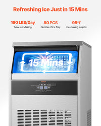160lbs/24H Commercial Ice Maker Machine, 66lbs Storage Capacity Ice