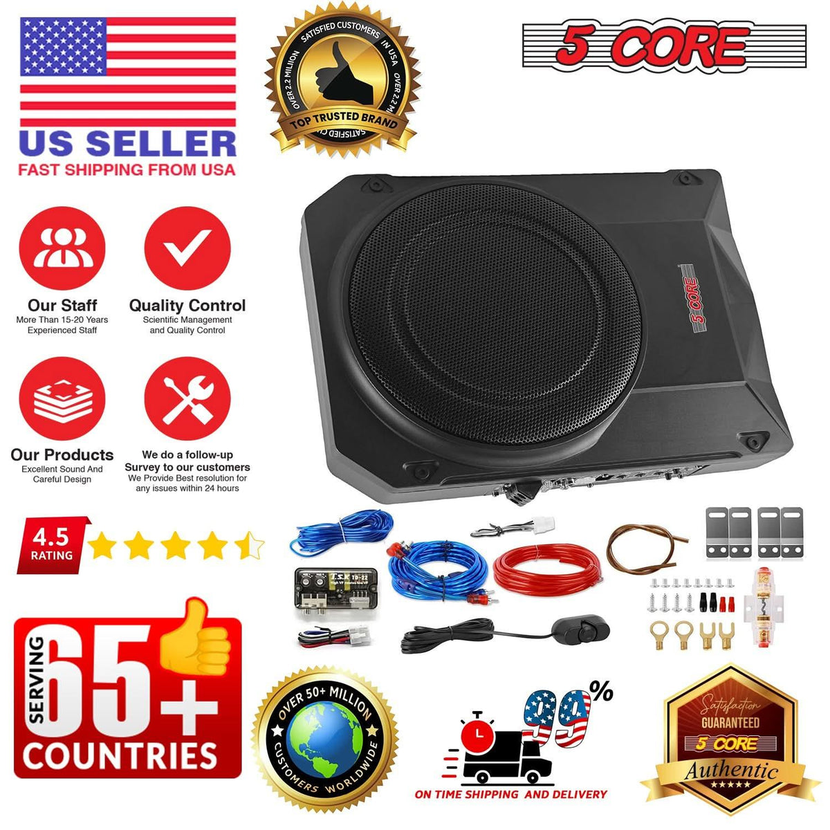 5Core 10 inch Slim Under Seat Car Audio Subwoofer 800W Built in - Snagva