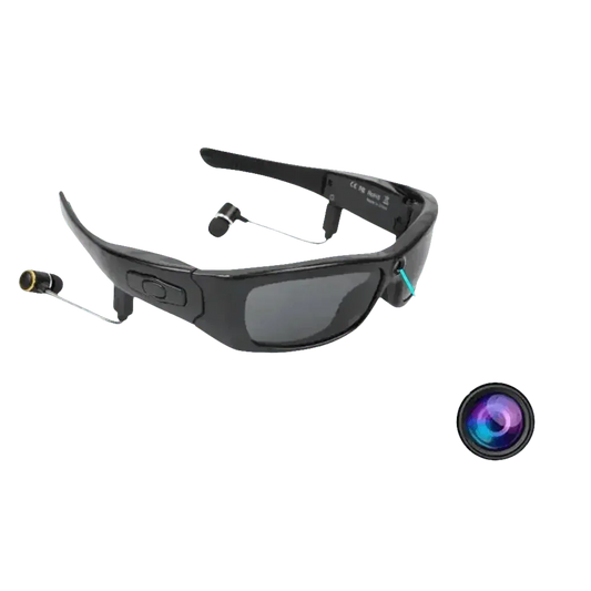 Black Camcorder Glasses Camera with Headphones. HD 1080P Mini Camcorder Glasses