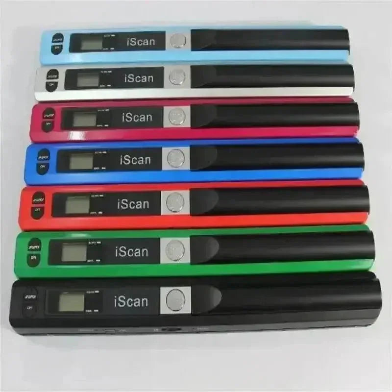 Close-up of the black portable handheld scanner showing scan window and control buttons