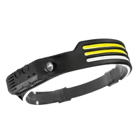 Black headlamp angled to show light sources and sensor components