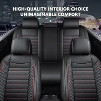 Close-up of black leather car seat cover highlighting stitching and material quality.