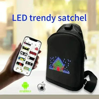 Black LED pixel backpack with glowing pixel art design displayed prominently on front.