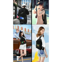 Black LED pixel backpack showcasing pixel graphics in bright colors against dark fabric.