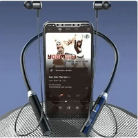 Top view of wireless earphones with magnetic earbuds attached over a plain surface.