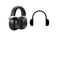 Close-up of black noise canceling Bluetooth earmuffs highlighting soft padding on ear cups.