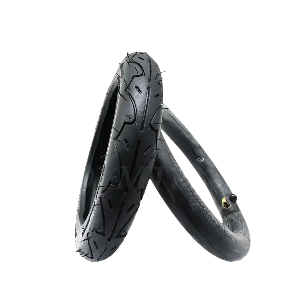 Motorcycle-style inner tube for folding electric scooter tire in black rubber.