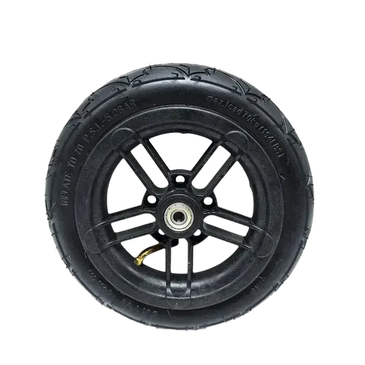 Black pneumatic tire for folding electric scooter showing tread and sidewall detail.