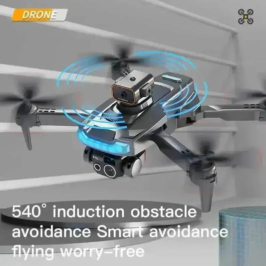 Black P15 Mini Drone shown in flight against a dark background highlighting sleek design.
