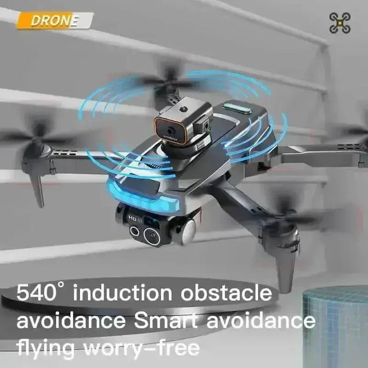 Black P15 Mini Drone shown in flight against a dark background highlighting sleek design.