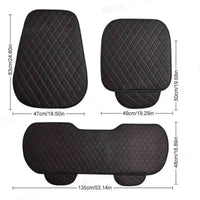 Close-up of leather seat cover seam and texture on black quilted car seat cover.