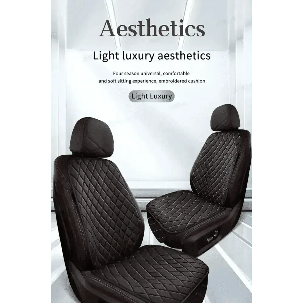 Side view of car seat with black quilted leather cover, emphasizing smooth finish.