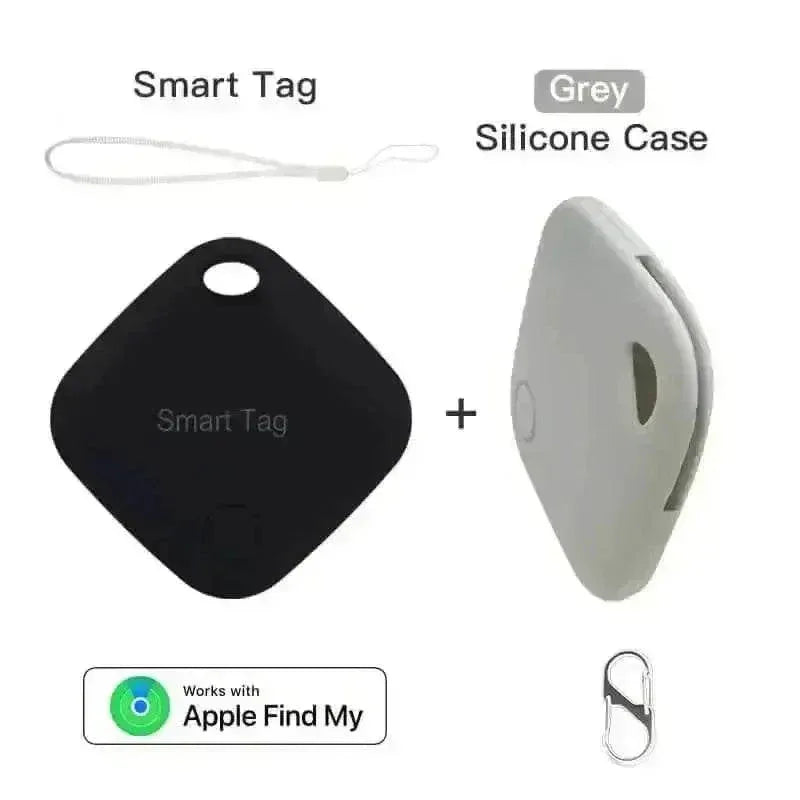 Two black square Bluetooth trackers placed side by side on a light gray surface.