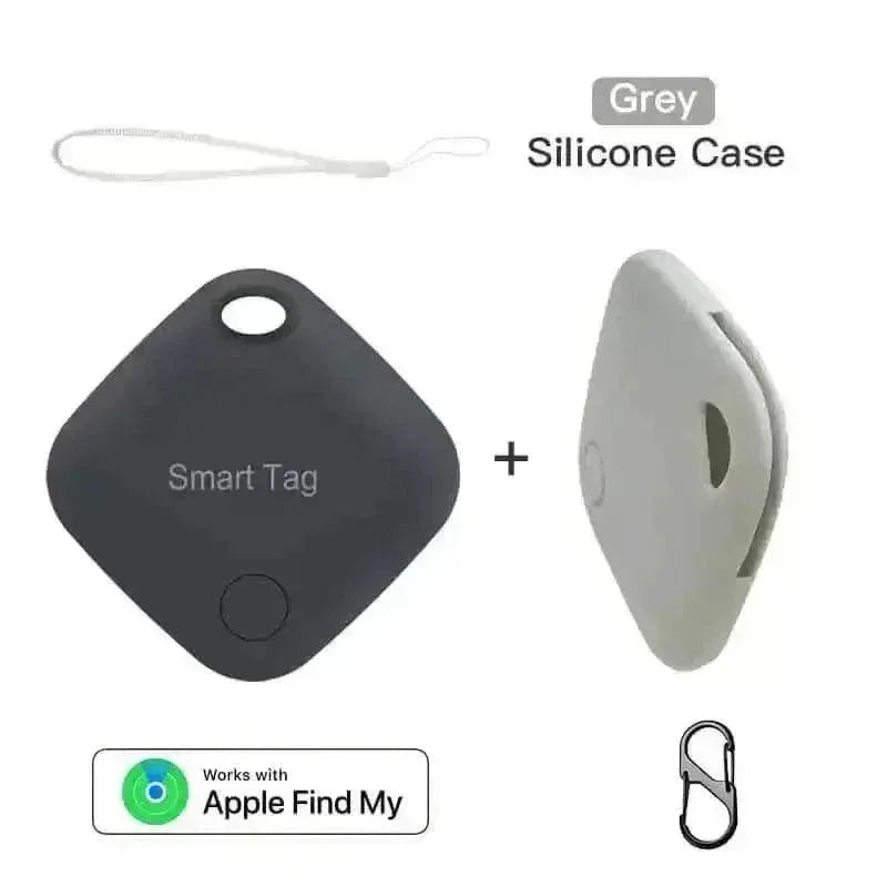 Close-up of the black square Bluetooth tracker highlighting its sleek design.