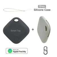 Close-up of the black square Bluetooth tracker highlighting its sleek design.