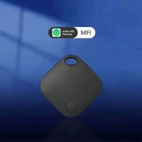 Black square Bluetooth tracker with a keyring hole shown on a white background.