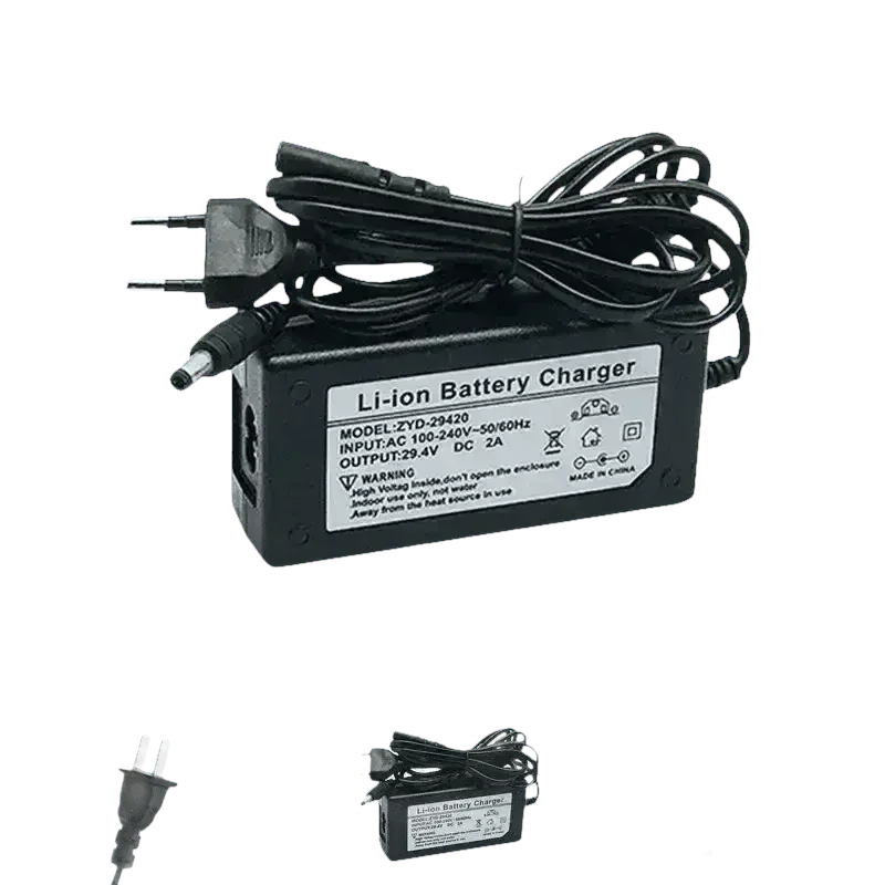 Battery charger device with multiple connectors compatible with scooter battery.