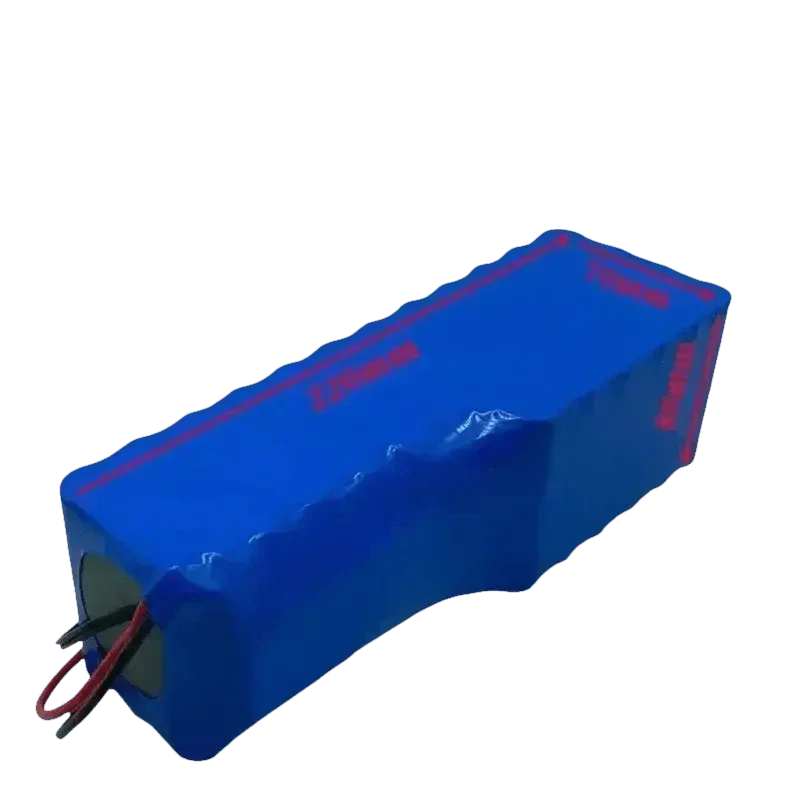Top view of blue scooter battery pack with multiple black wires and connectors.