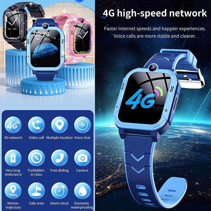 4G Android Kids Smartwatch with SIM Card, GPS + WiFi + LBS Tracker, product image for TrustyMall.