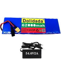 Single black charger unit for the Blue 48V 62Ah lithium battery, shown from an angle.