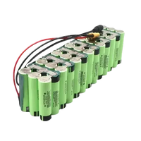 Green wires attached to blue lithium battery pack, highlighting connection cables for e-bike.