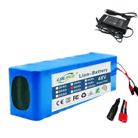 Blue 48V 90Ah lithium-ion battery pack with charger placed against a plain white background.