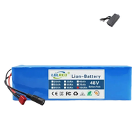 Battery cells inside the blue 48V 90Ah lithium-ion battery pack displayed with wiring.