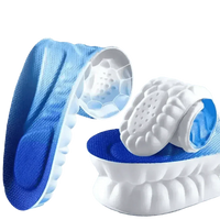 Close-up of blue and white sports insole with cushioning texture for shock absorption.