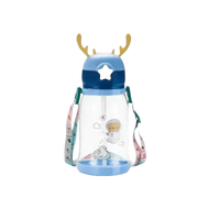 Blue dinosaur antler sippy cup positioned on white surface showing cartoon design