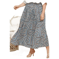 Blue geometric pleated skirt in deep teal, basic style, displayed flat on white background.