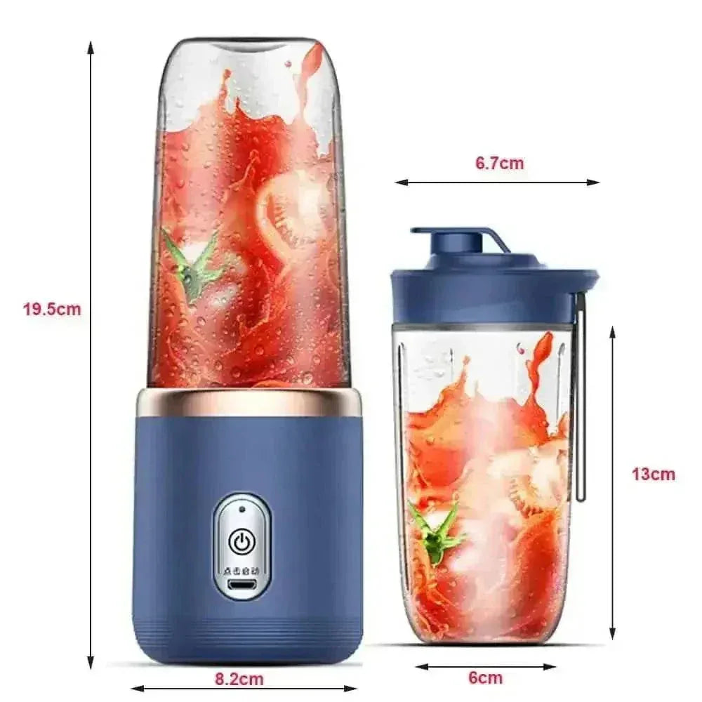 Portable blue blender cup with handle, suitable for sports and travel use.