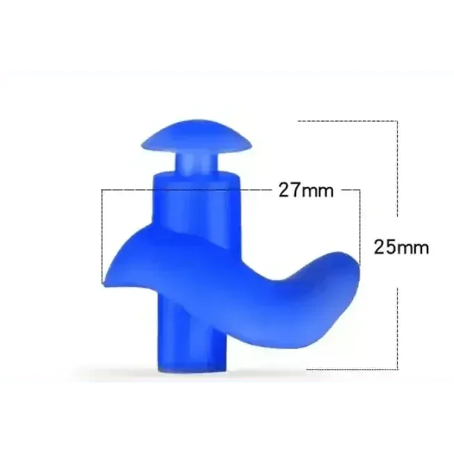 Close-up of blue silicone water sports earplugs showing smooth shape and flexible material.