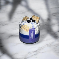 Blueberry Waffle scented candle packaged as a gift with fresh blueberries decor.