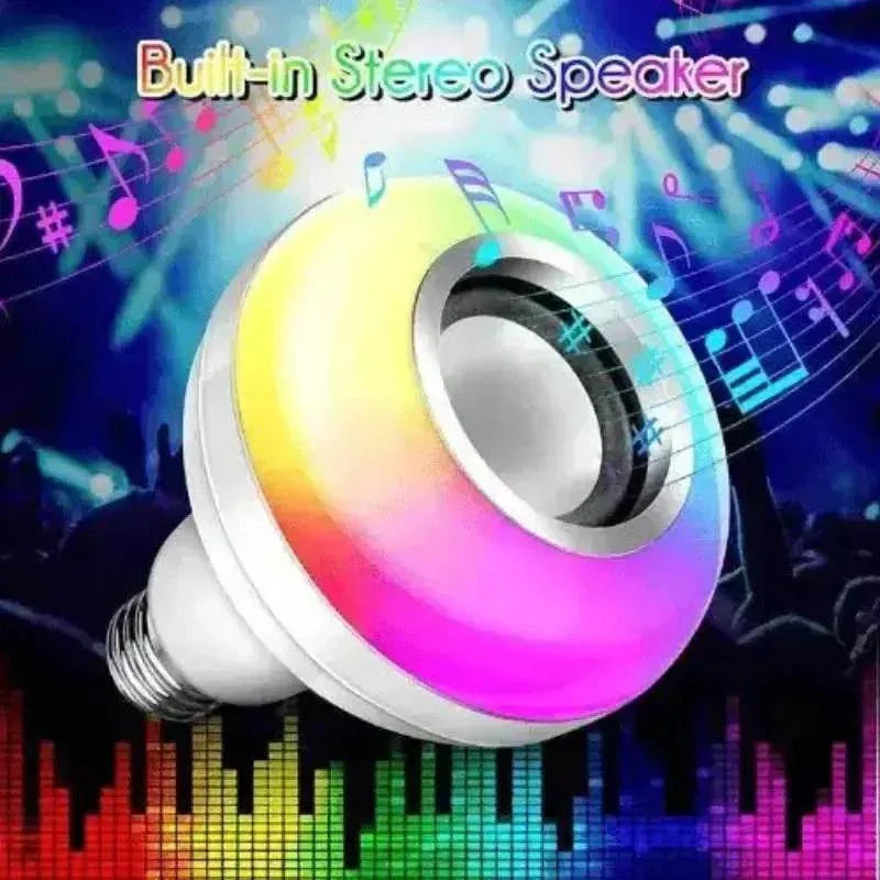 Bluetooth Music Bulb displaying rich green and yellow light effects.