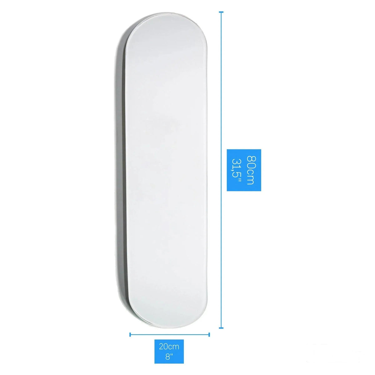 Diagram showing the length measurement of a skateboard deck.