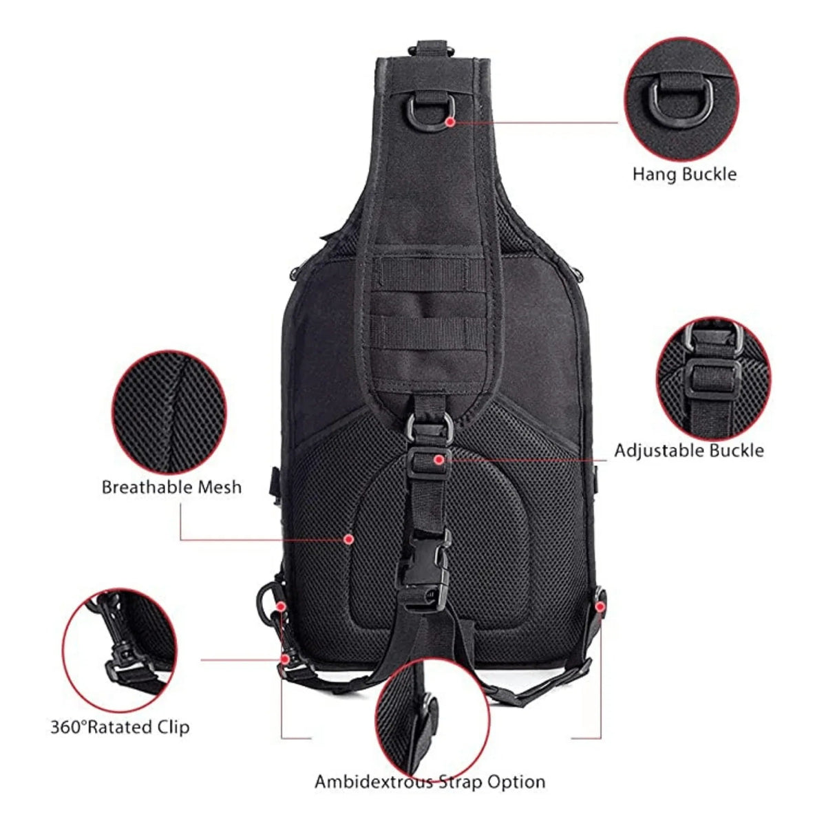 Close-up of padded shoulder strap and durable fabric on tactical sling bag.