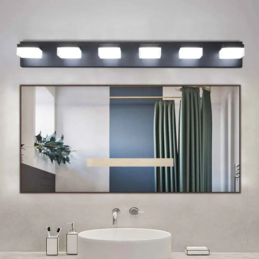 Modern 6-Light Black LED Vanity Mirror Light Fixture For Bathrooms And