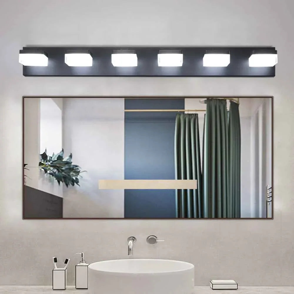 Modern 6-Light Black LED Vanity Mirror Light Fixture For Bathrooms And