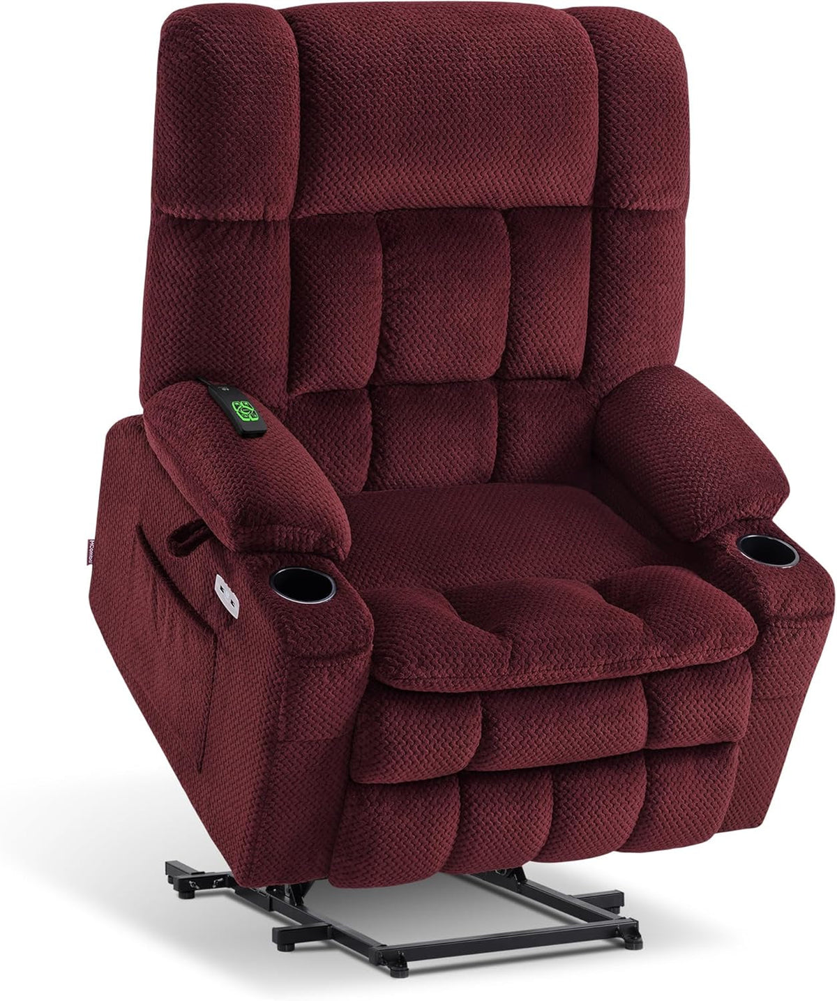 Large Burgundy Dual Motor Lift Recliner Chair With Massage And Heat