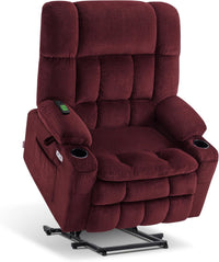 Large Burgundy Dual Motor Lift Recliner Chair With Massage And Heat